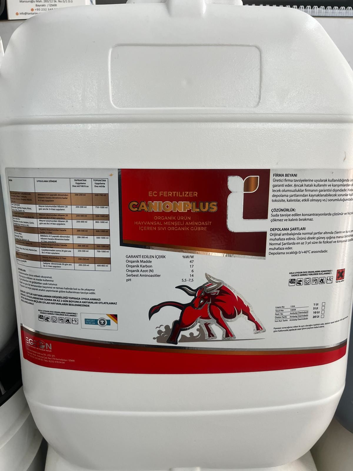 Egeon CANION PLUS HAYVANSAL AMİNOASİT İÇEREN SIVI ORGANİK GÜBRE 20LT