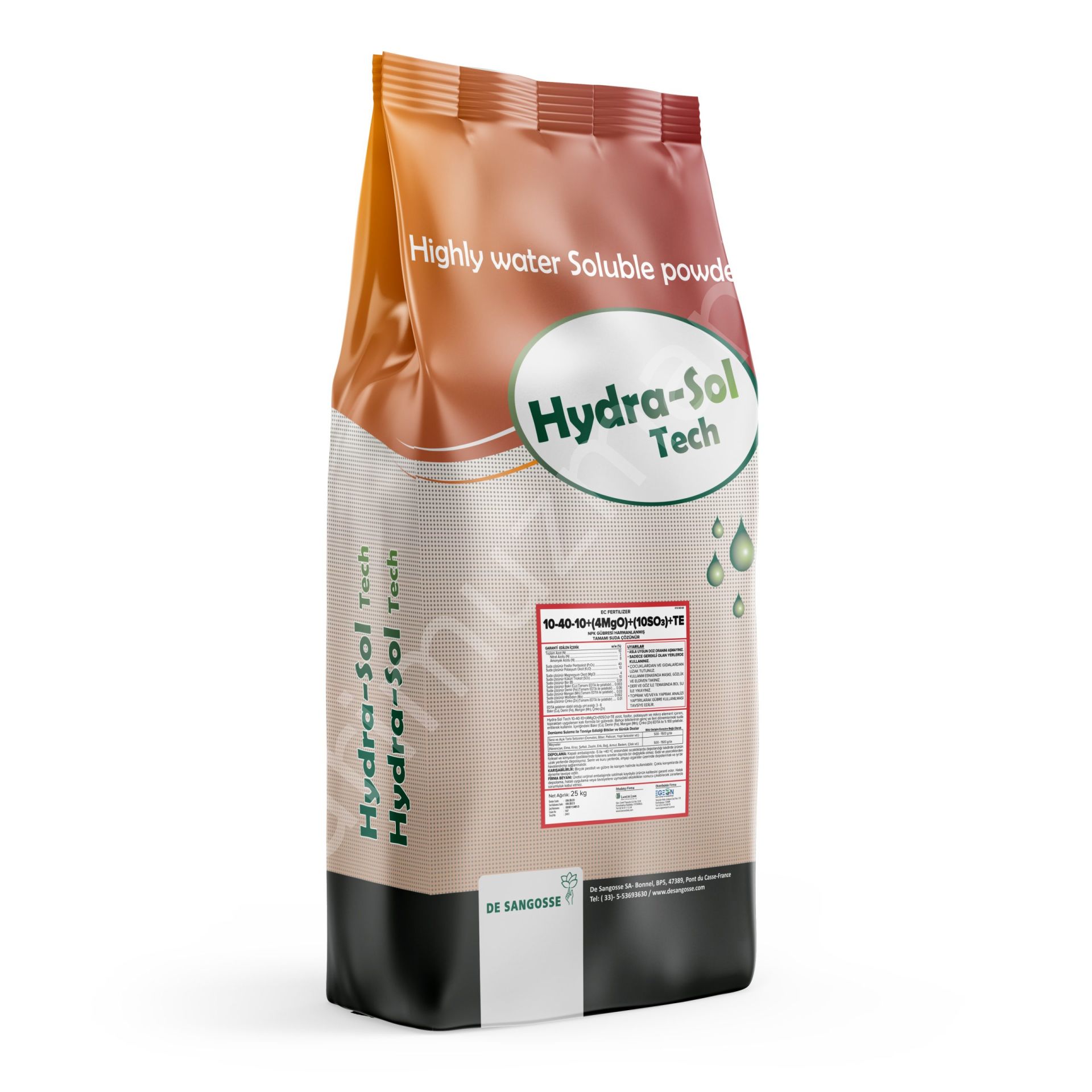 De Sangosse HYDRA-SOL TECH 10-40-10 + (4MgO) + (10SO₃) + TE Suda Çözünür Gübre
