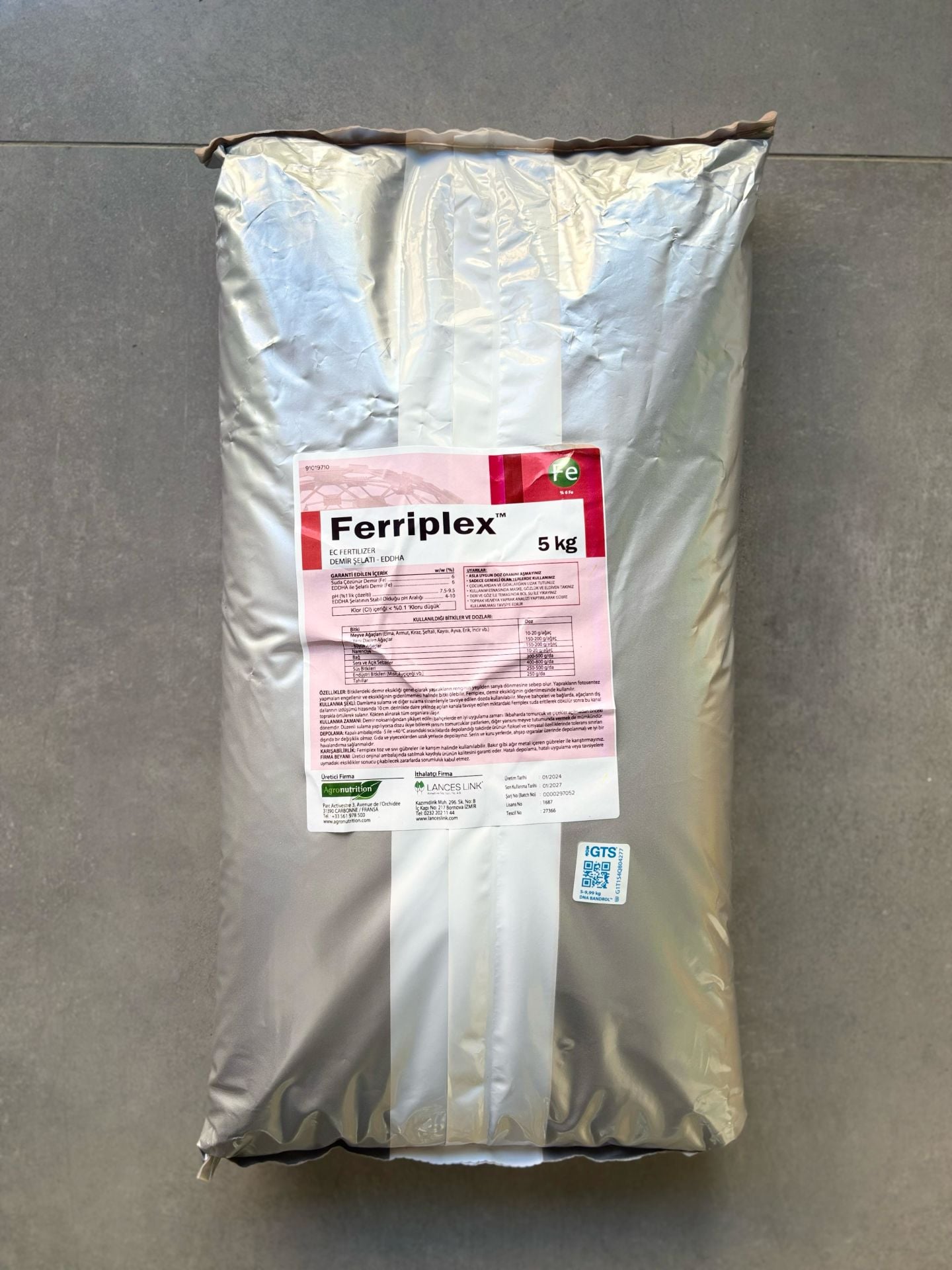 AGRONUTRITION FERRIPLEX DEMİR ŞELATI 5 KG