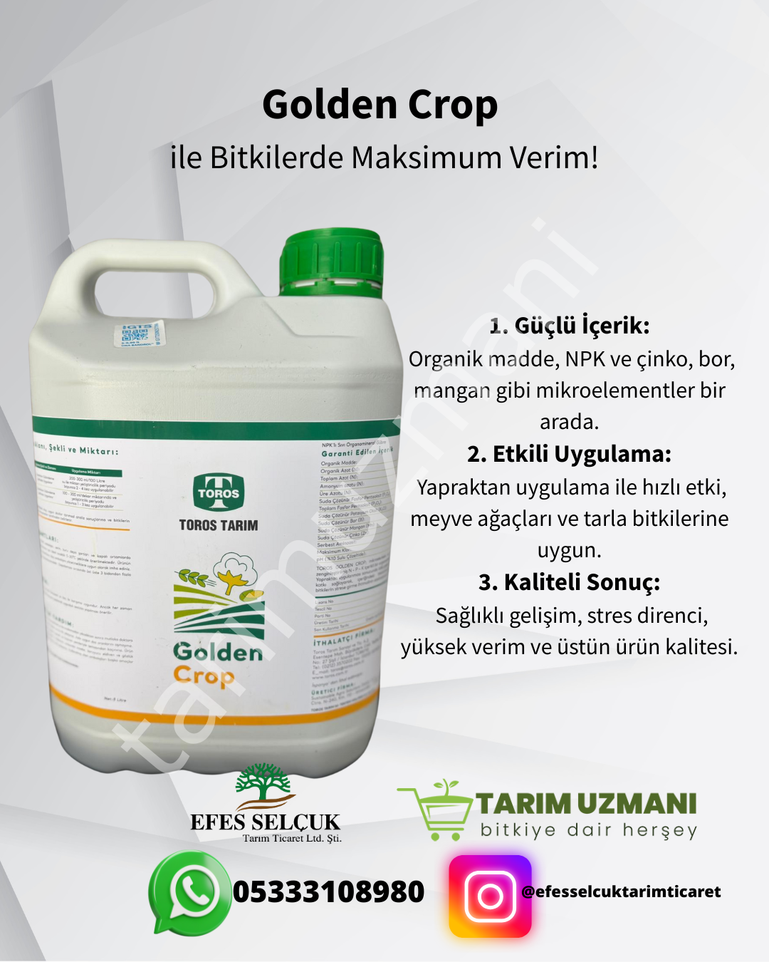 Toros Golden Crop Sıvı Organomineral Gübre 5 Litre