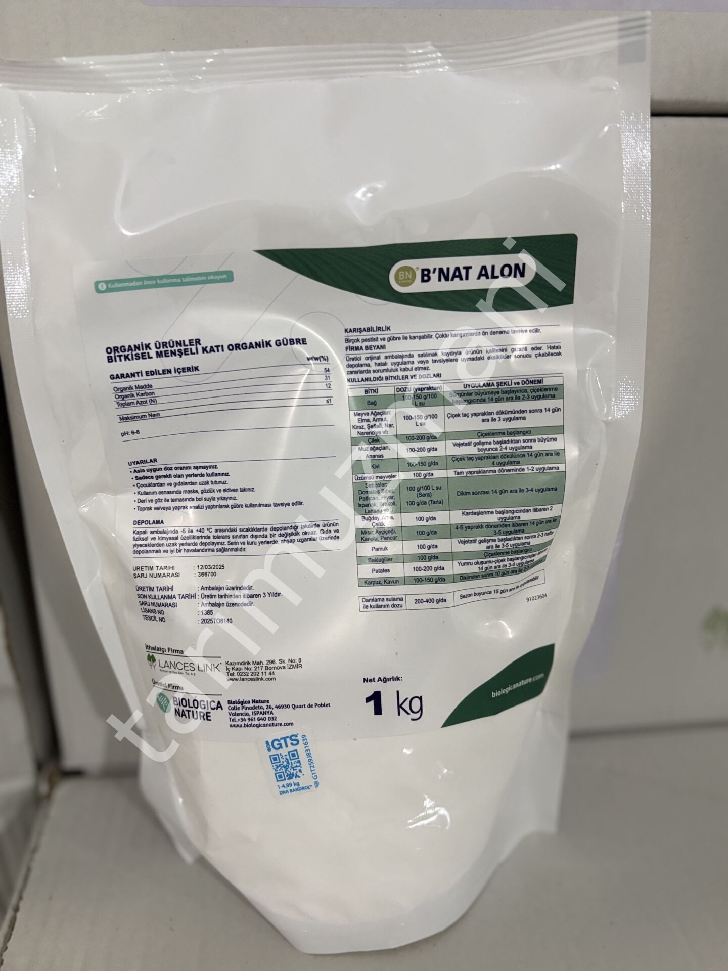 Biologica Nature B’NAT ALON Organik Gübre %100 Bitkisel Suda Çözünür 1 Kg