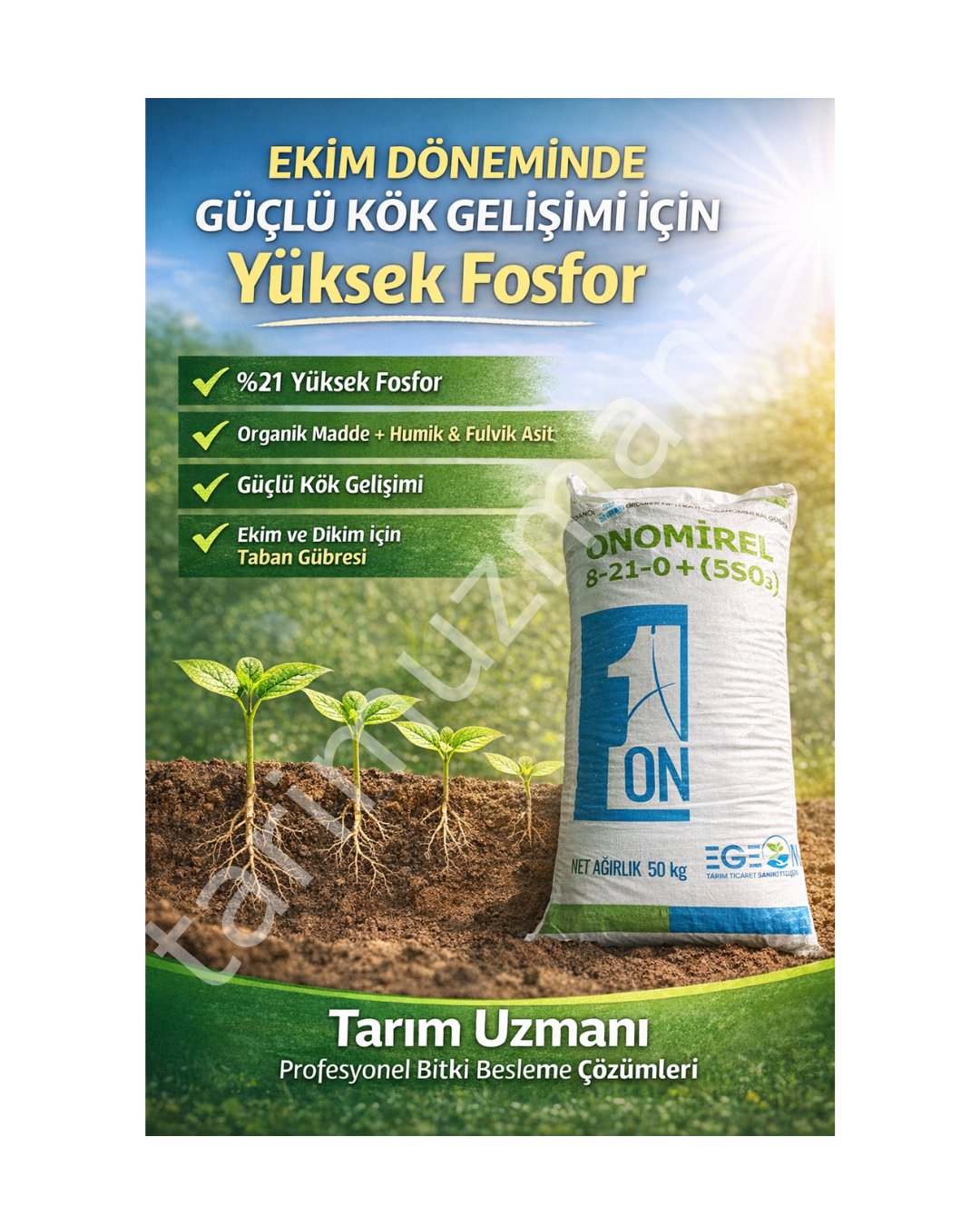 Egeon Onomirel 8-21-0 + (5SO3) Organomineral Gübre 50 KG